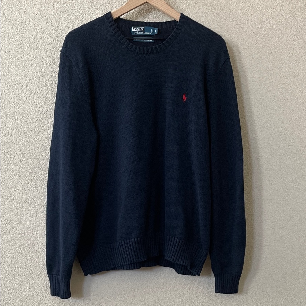 Polo by Ralph Lauren Men's Navy Cotton Crewneck Sweater Sz:L Vintage